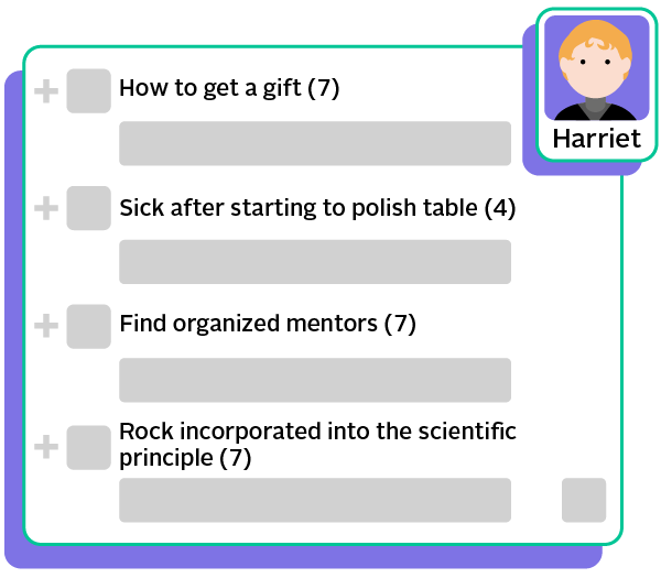 Harriet's clues: How to get a gift (7). Sick after starting to polish table (4). Find organized mentors (7). Rock incorporated into the scientific principle (7).
